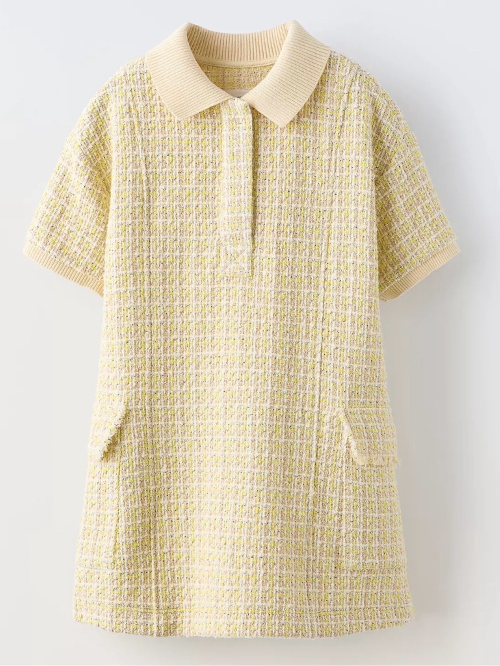 ZARA - GIRL’S YELLOW TWEED STRUCTURED RIB COLLAR DRESS - SIZE 10